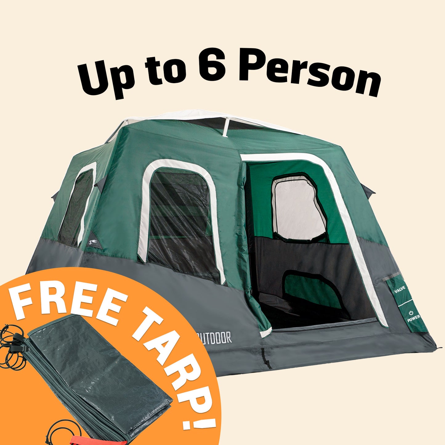 Large-Sized 2-Step Cabin Tent + FREE Camping Tarp (Up To 6 Person, UK)