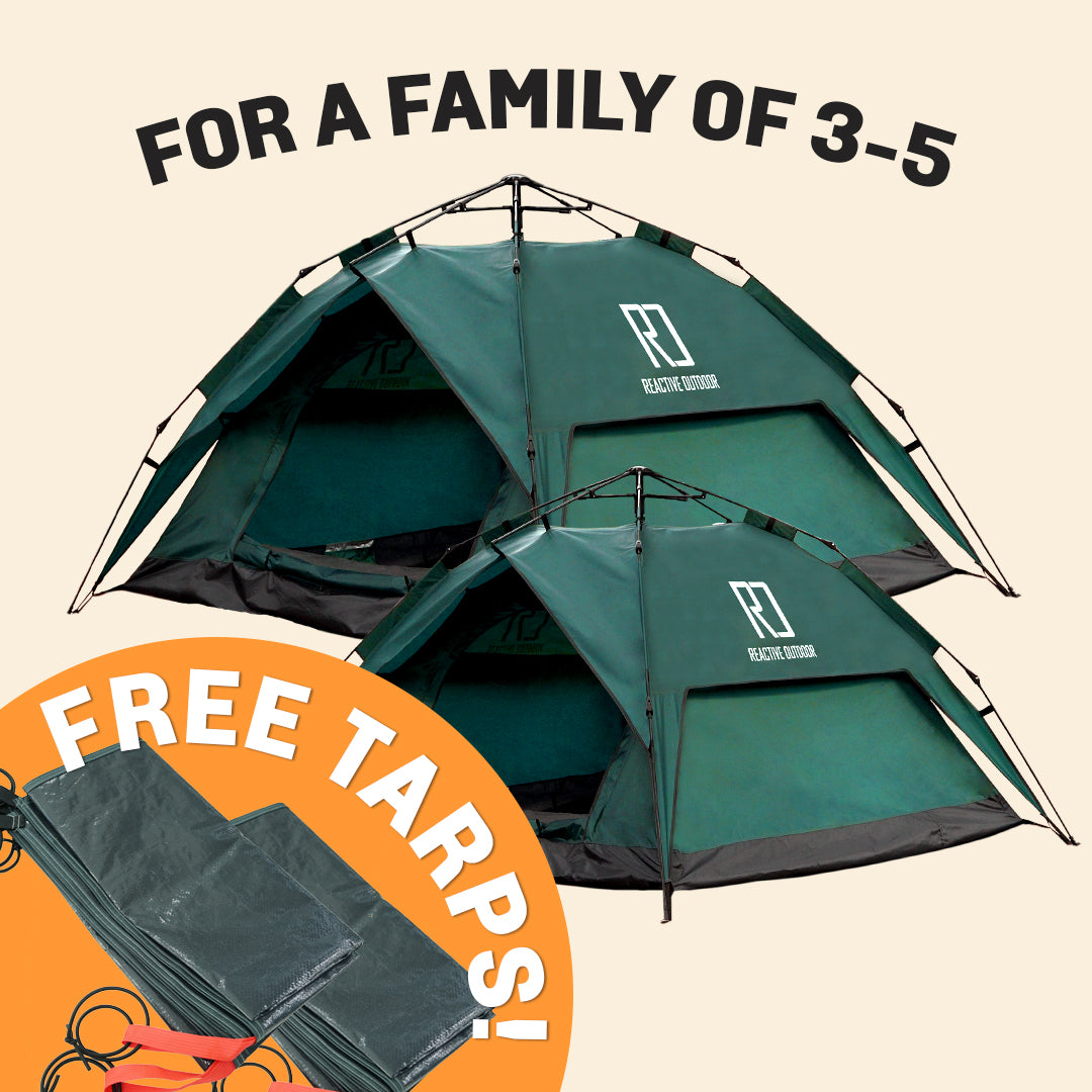 1 Small-Sized + 1 Large-Sized 3 Secs Tent + 2 FREE Camping Tarp (Family Package, EU).