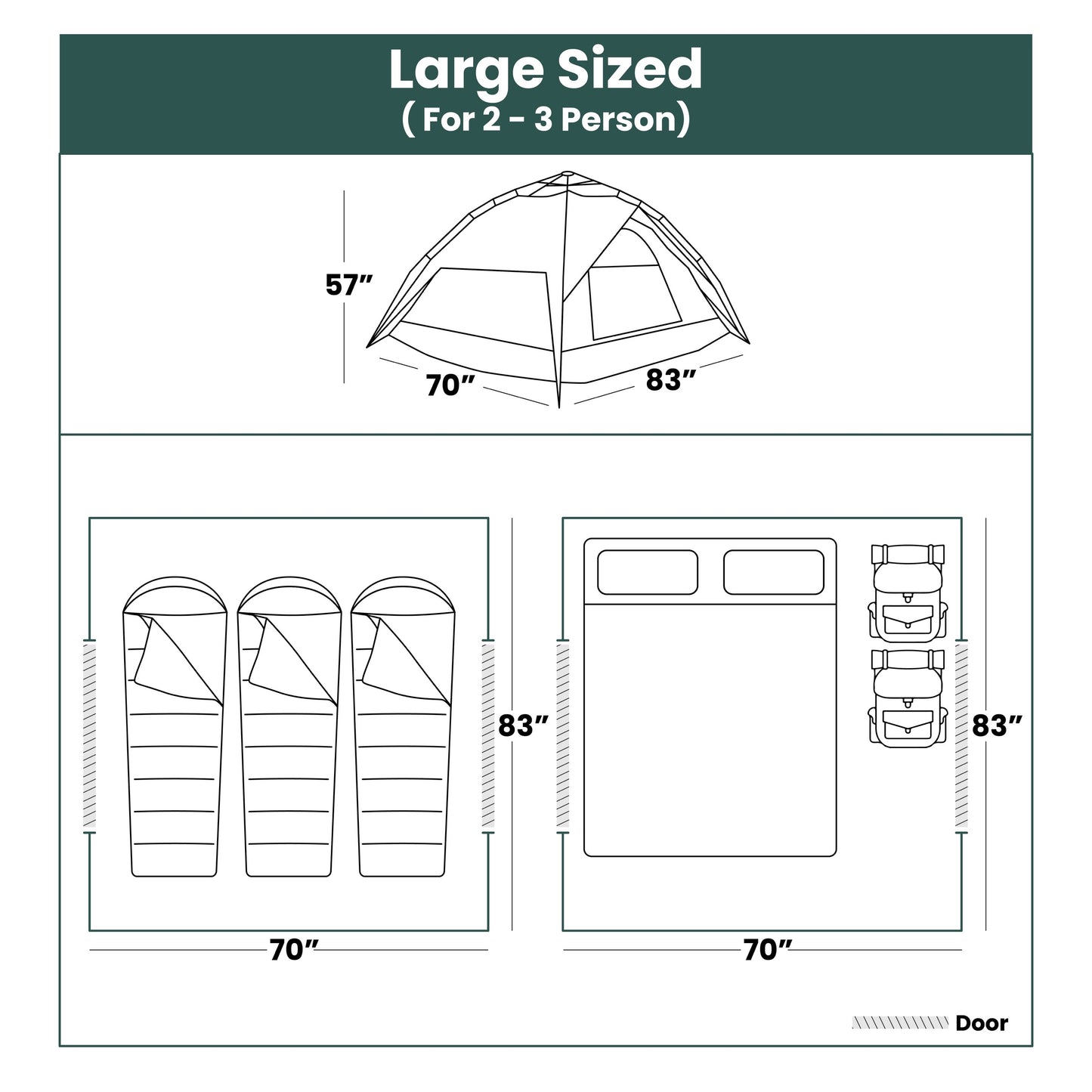 Large-Sized 3 Secs Tent + FREE Camping Tarp (For 2-3 Person).