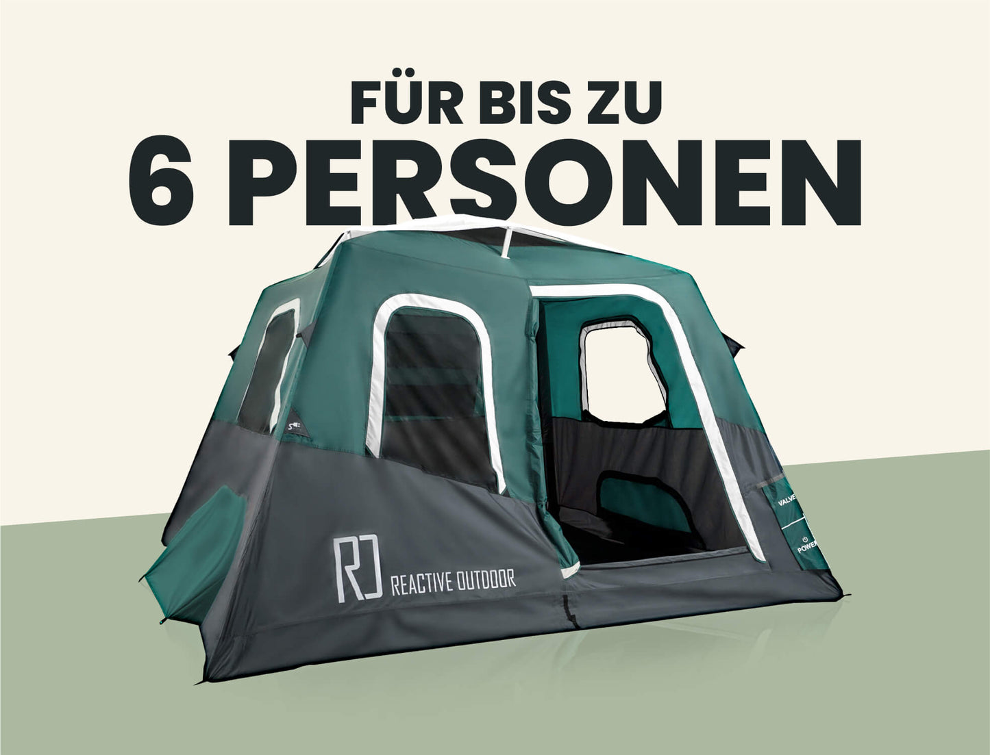 Großes 2-Schritt-Kabinenzelt + KOSTENLOSE Camping-Plane (für bis zu 6 Personen, DE).