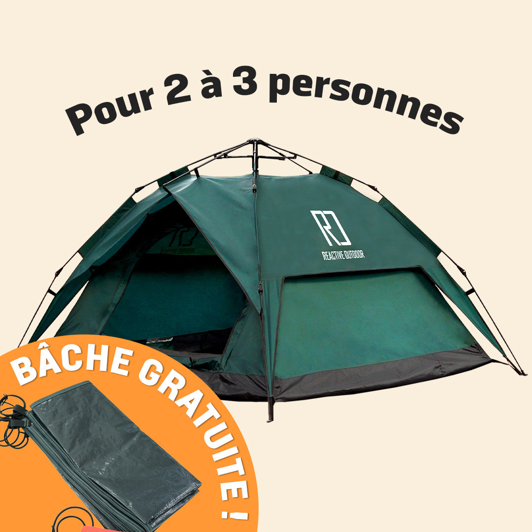 Tente 3 Secs Tent de grande taille + bâche de camping GRATUITE (Pour 2 á 3 personnes)