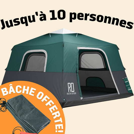 2-Step Cabin Tent – Très grande taille + Bâche de camping OFFERTE (jusqu’à 10 personnes, FR)