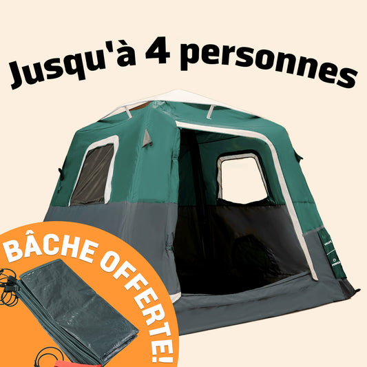 2-Step Cabin Tent – Petite taille + Bâche de camping OFFERTE (jusqu’à 4 personnes, FR).
